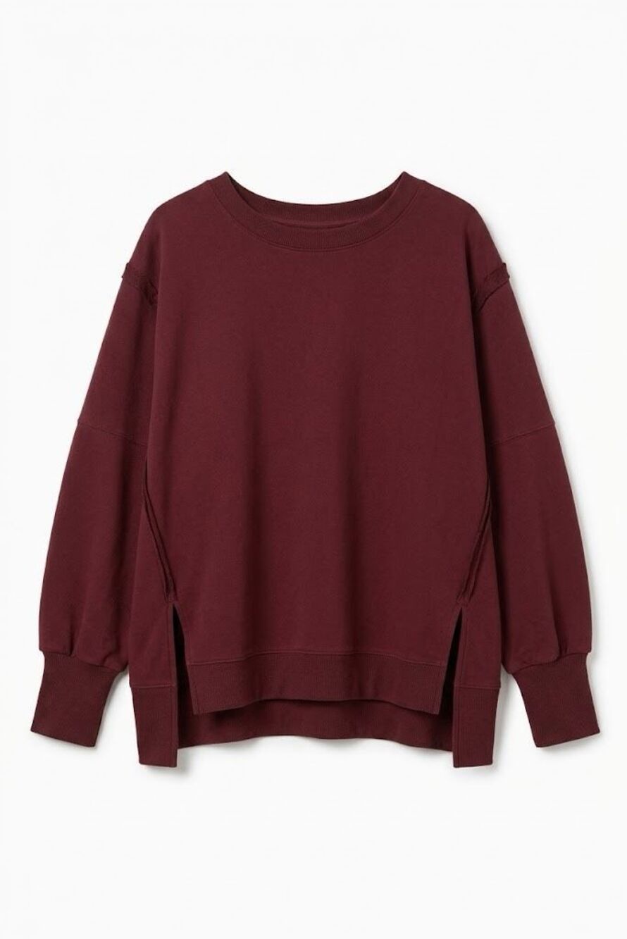 Fantastic Fawn Burgundy Oversized French Terry Raw Edge Sweatshirt NWT